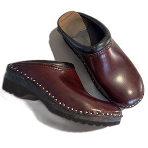 Troentorp Monet Swedish Clogs Leather Wood Burgundy Artisan Women sz 38 US 8